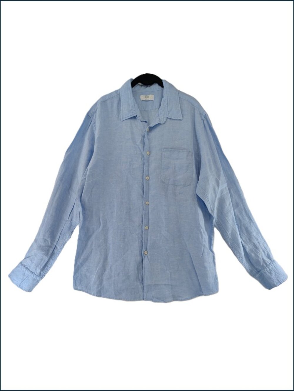 Uniqlo 100% Linen Shirt Mens Size XL Blue Pocket Long Sleeves Buttons Summer